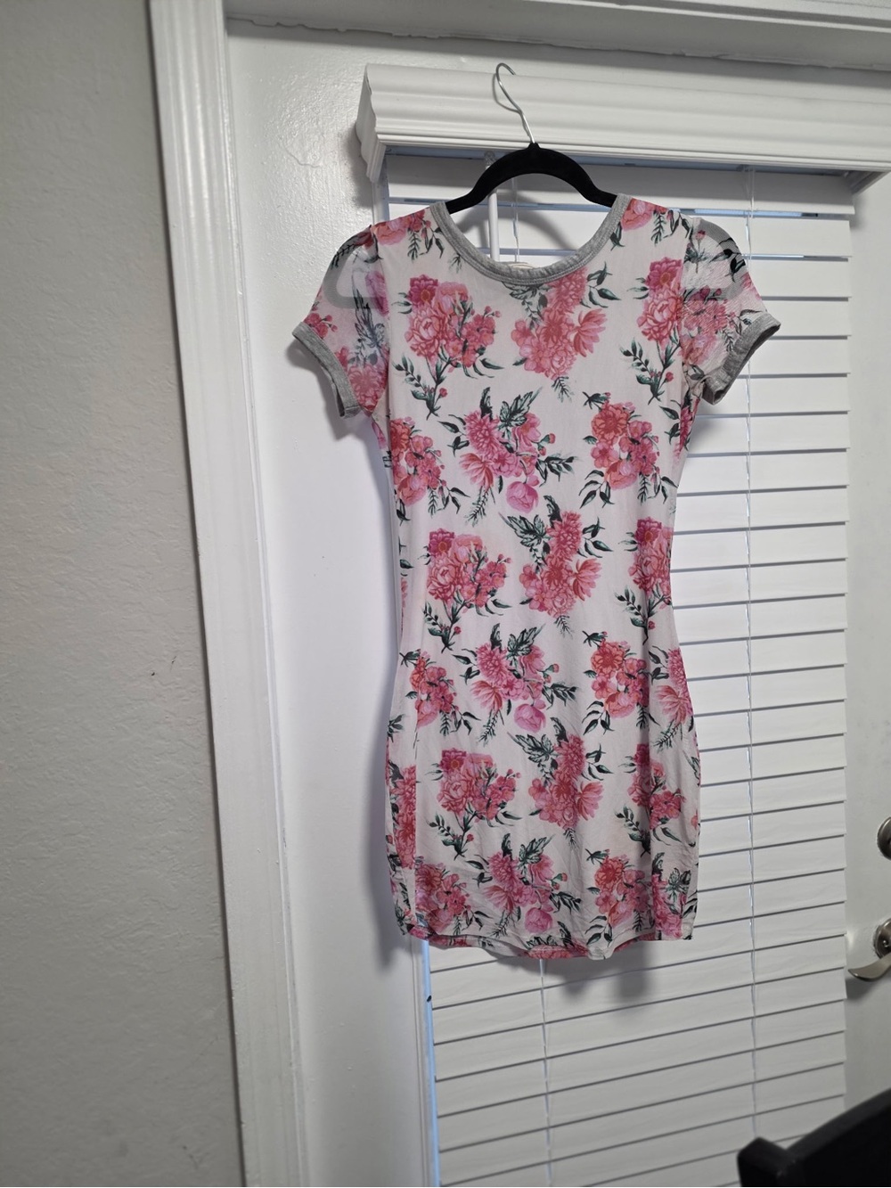 Pink Floral Crewneck Short Sleeve Mini Dress by - Picture 5 of 11